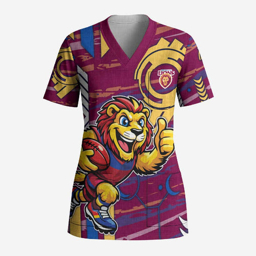 Brisbane Lions Scrub Top Mascot Cartoon Football Illustration Style