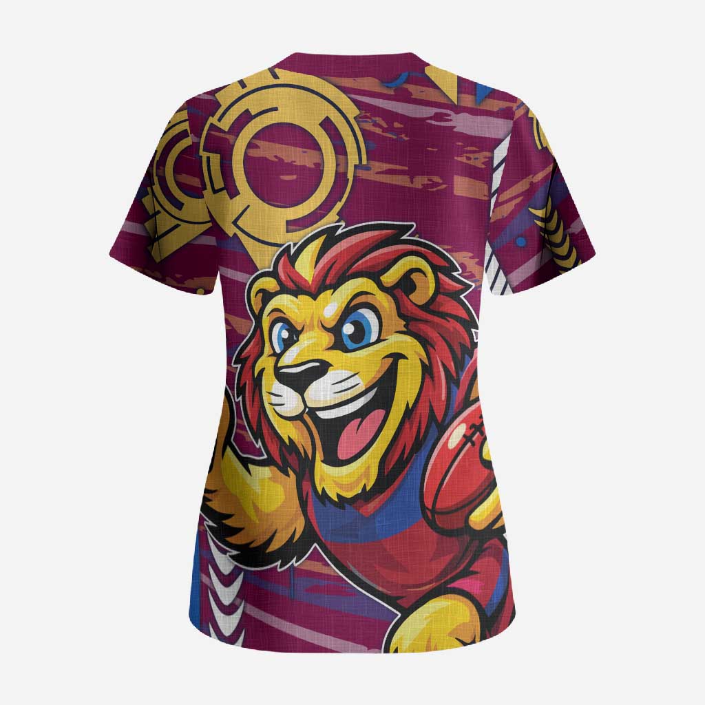 Brisbane Lions Scrub Top Mascot Cartoon Football Illustration Style