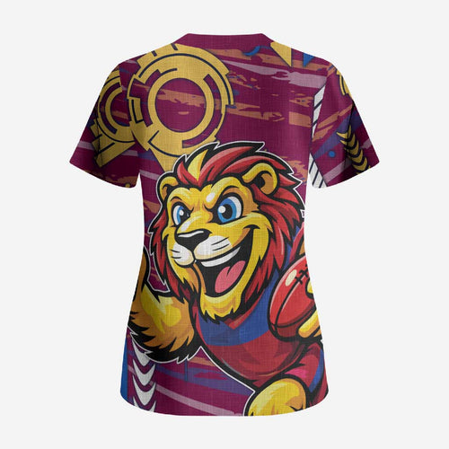 Brisbane Lions Scrub Top Mascot Cartoon Football Illustration Style