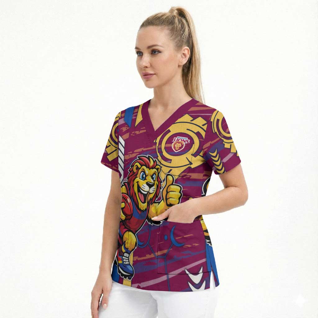Brisbane Lions Scrub Top Mascot Cartoon Football Illustration Style