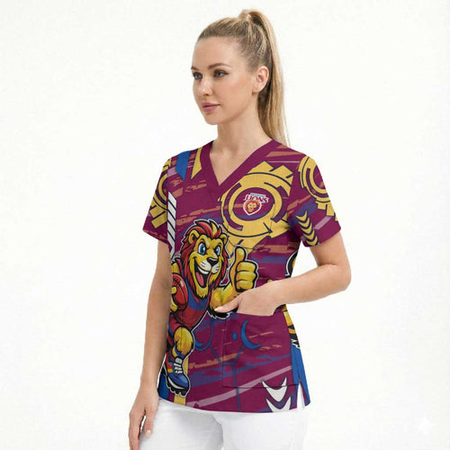 Brisbane Lions Scrub Top Mascot Cartoon Football Illustration Style