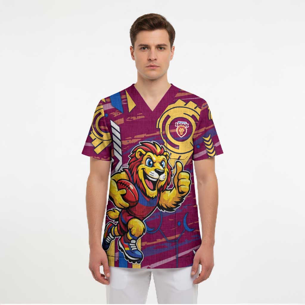 Brisbane Lions Scrub Top Mascot Cartoon Football Illustration Style