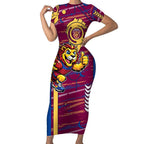 Brisbane Lions Short Sleeve Bodycon Dress Mascot Cartoon Football Illustration Style