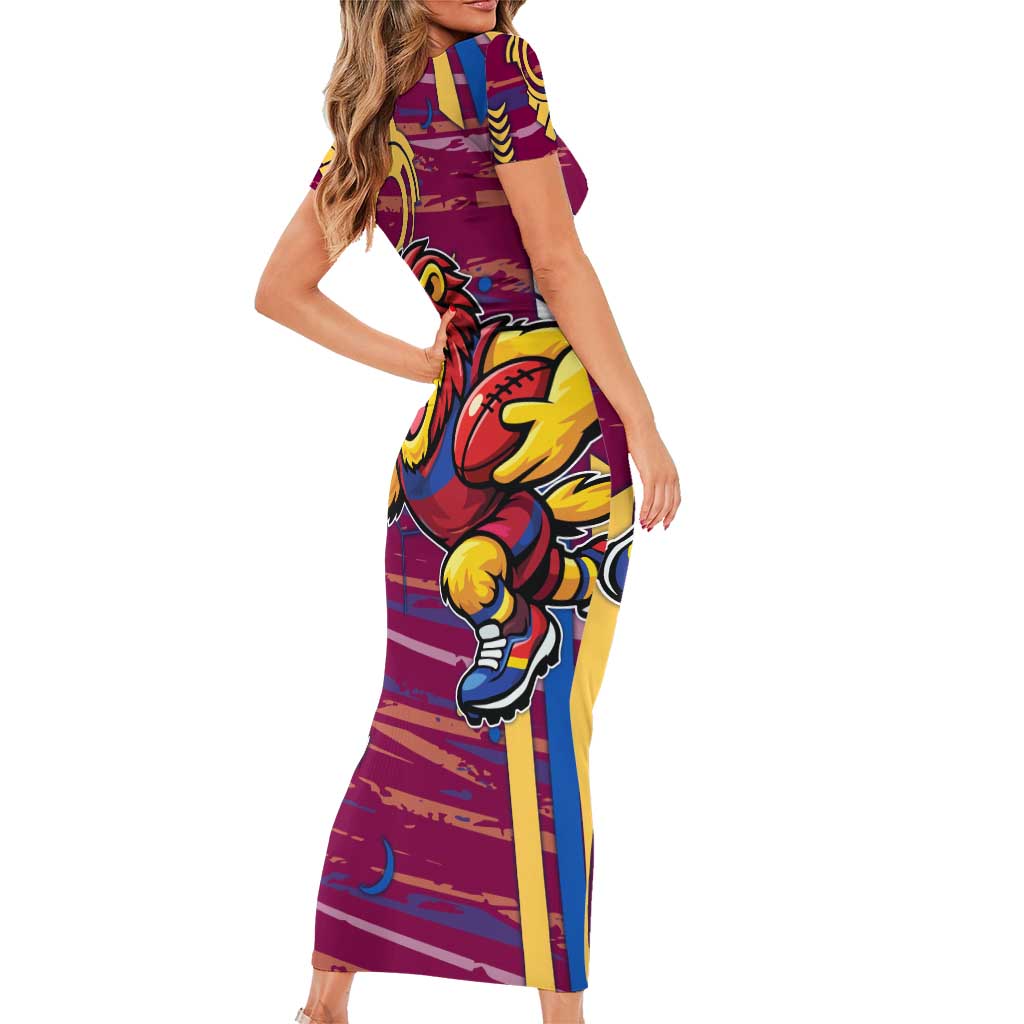 Brisbane Lions Short Sleeve Bodycon Dress Mascot Cartoon Football Illustration Style