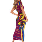 Brisbane Lions Short Sleeve Bodycon Dress Mascot Cartoon Football Illustration Style
