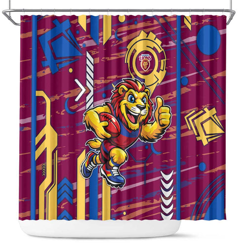 Brisbane Lions Shower Curtain Mascot Cartoon Football Illustration Style