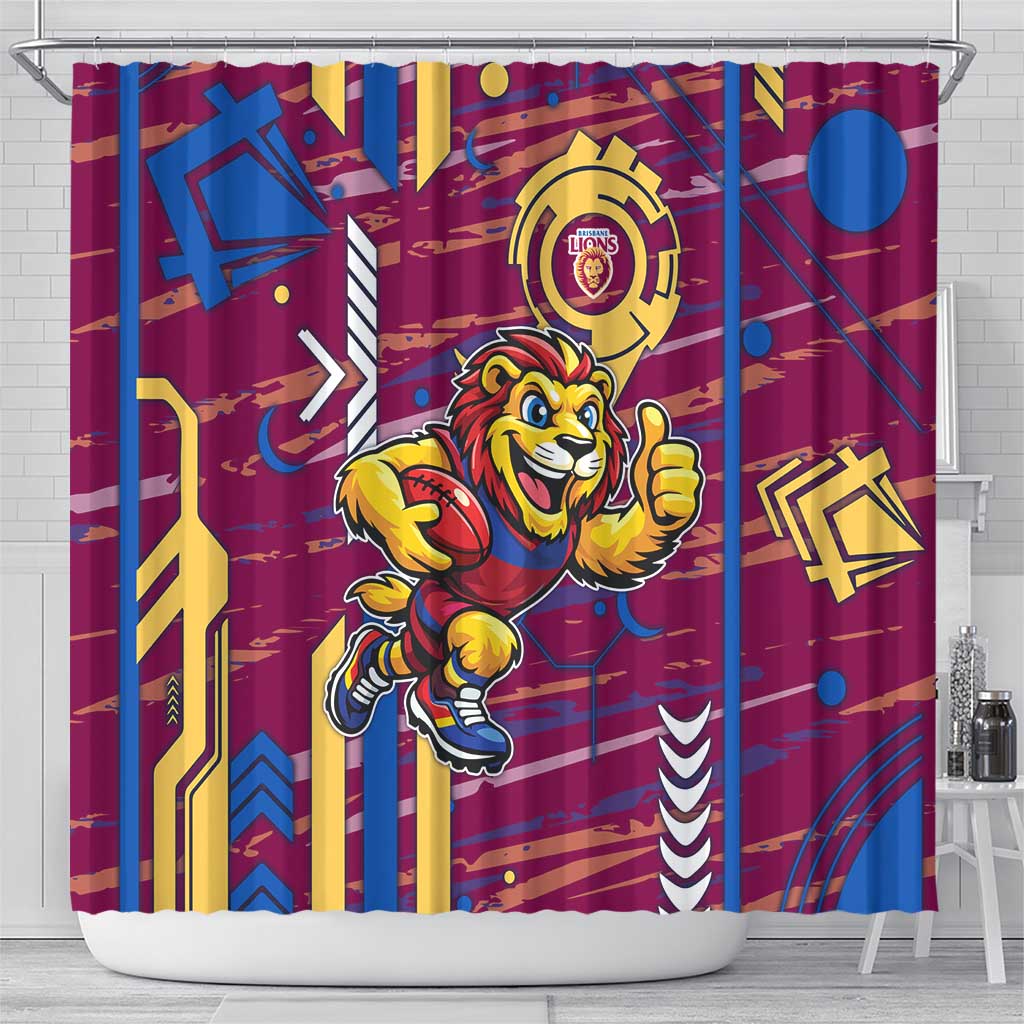 Brisbane Lions Shower Curtain Mascot Cartoon Football Illustration Style