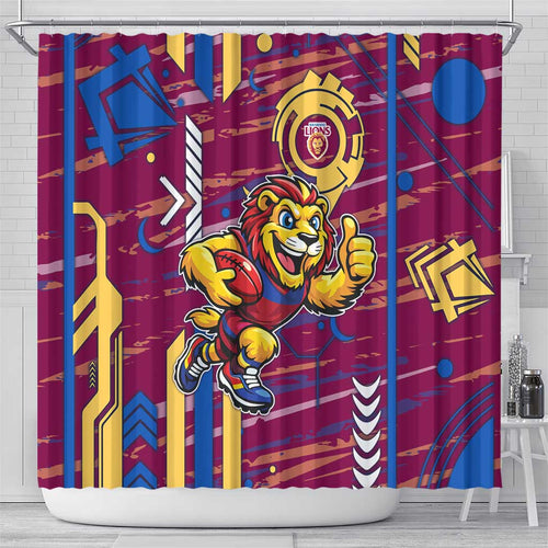 Brisbane Lions Shower Curtain Mascot Cartoon Football Illustration Style