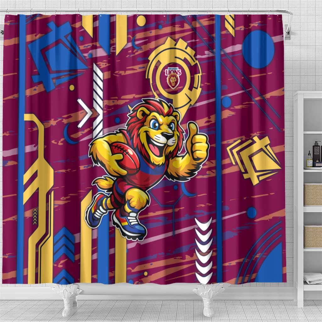 Brisbane Lions Shower Curtain Mascot Cartoon Football Illustration Style