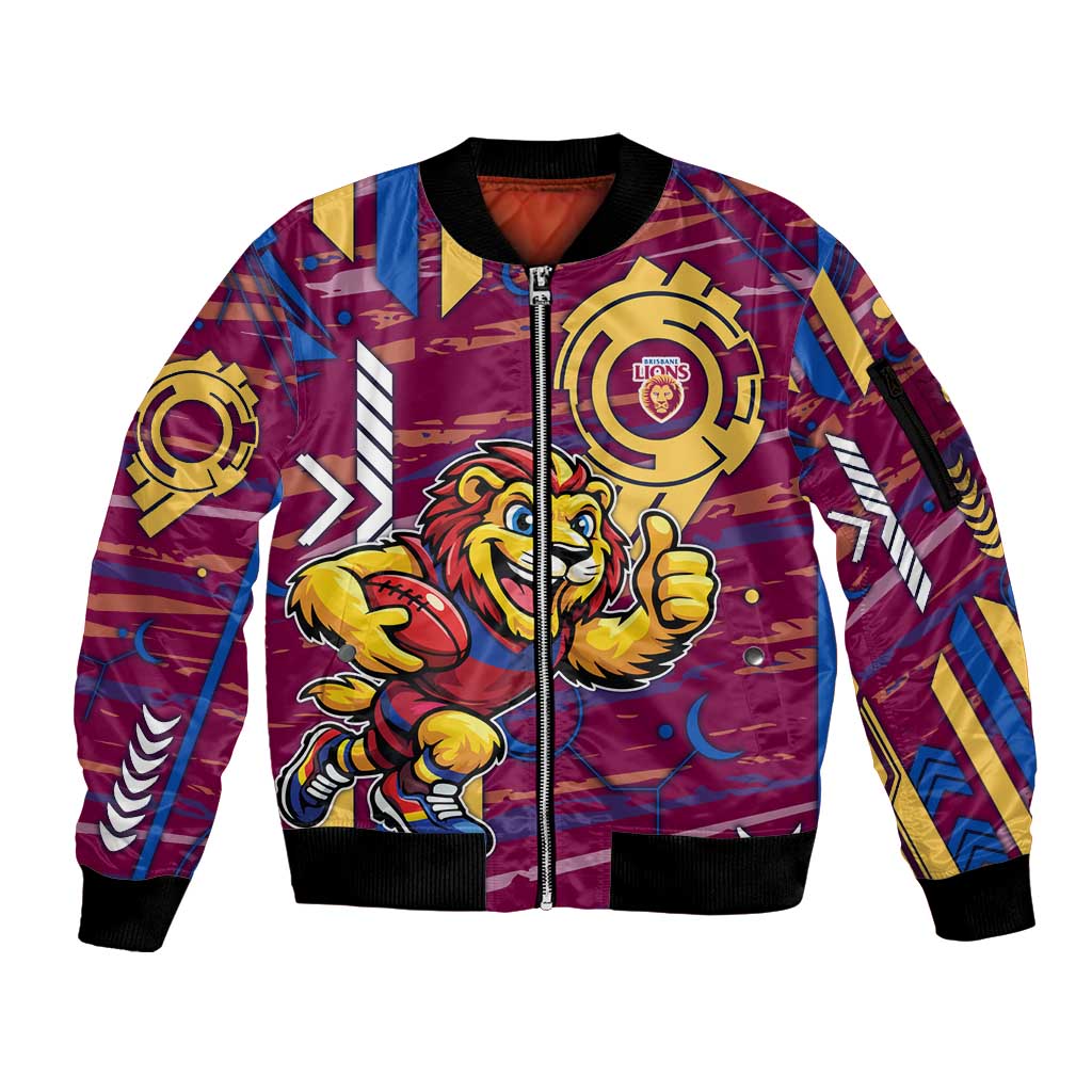 Brisbane Lions Sleeve Zip Bomber Jacket Mascot Cartoon Football Illustration Style