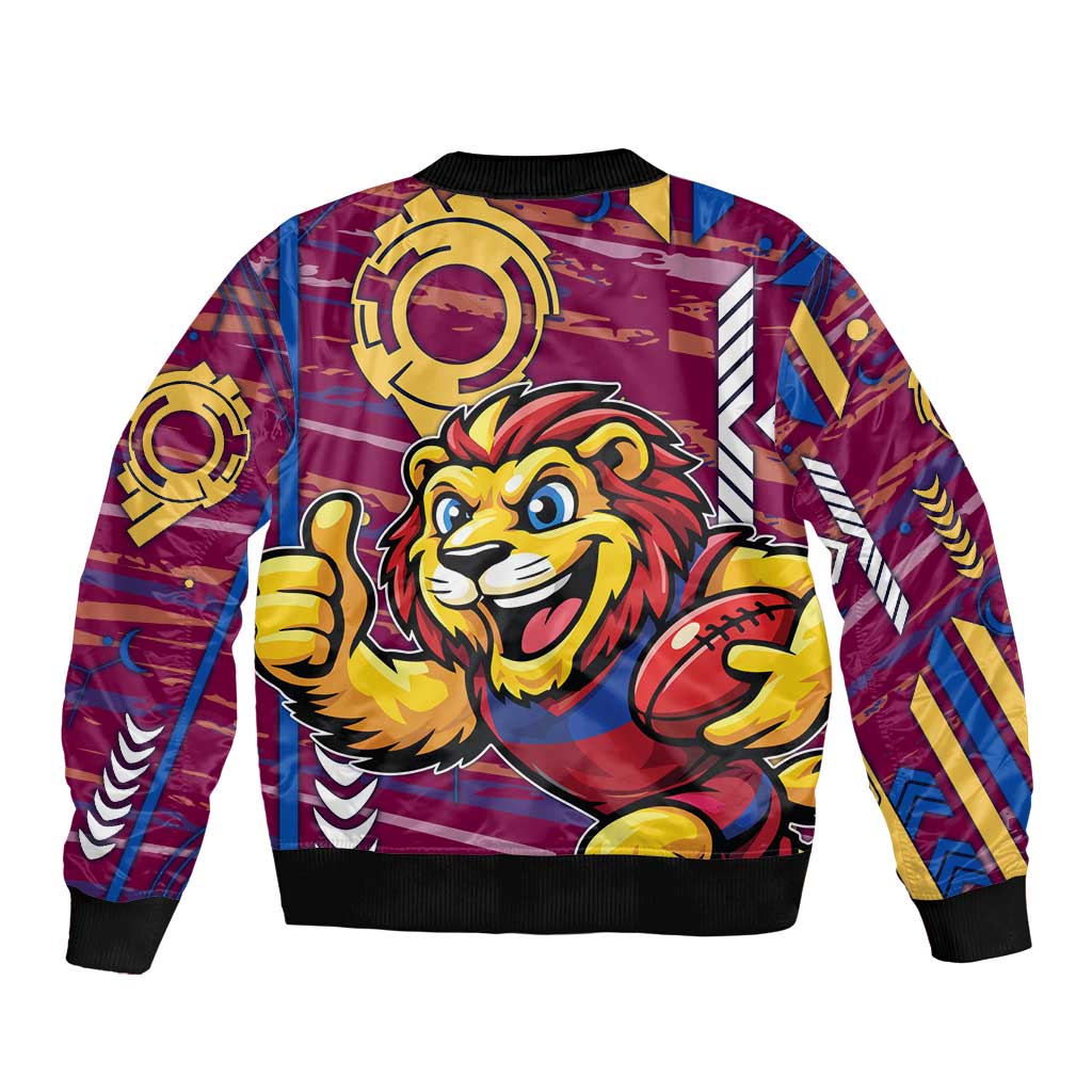 Brisbane Lions Sleeve Zip Bomber Jacket Mascot Cartoon Football Illustration Style
