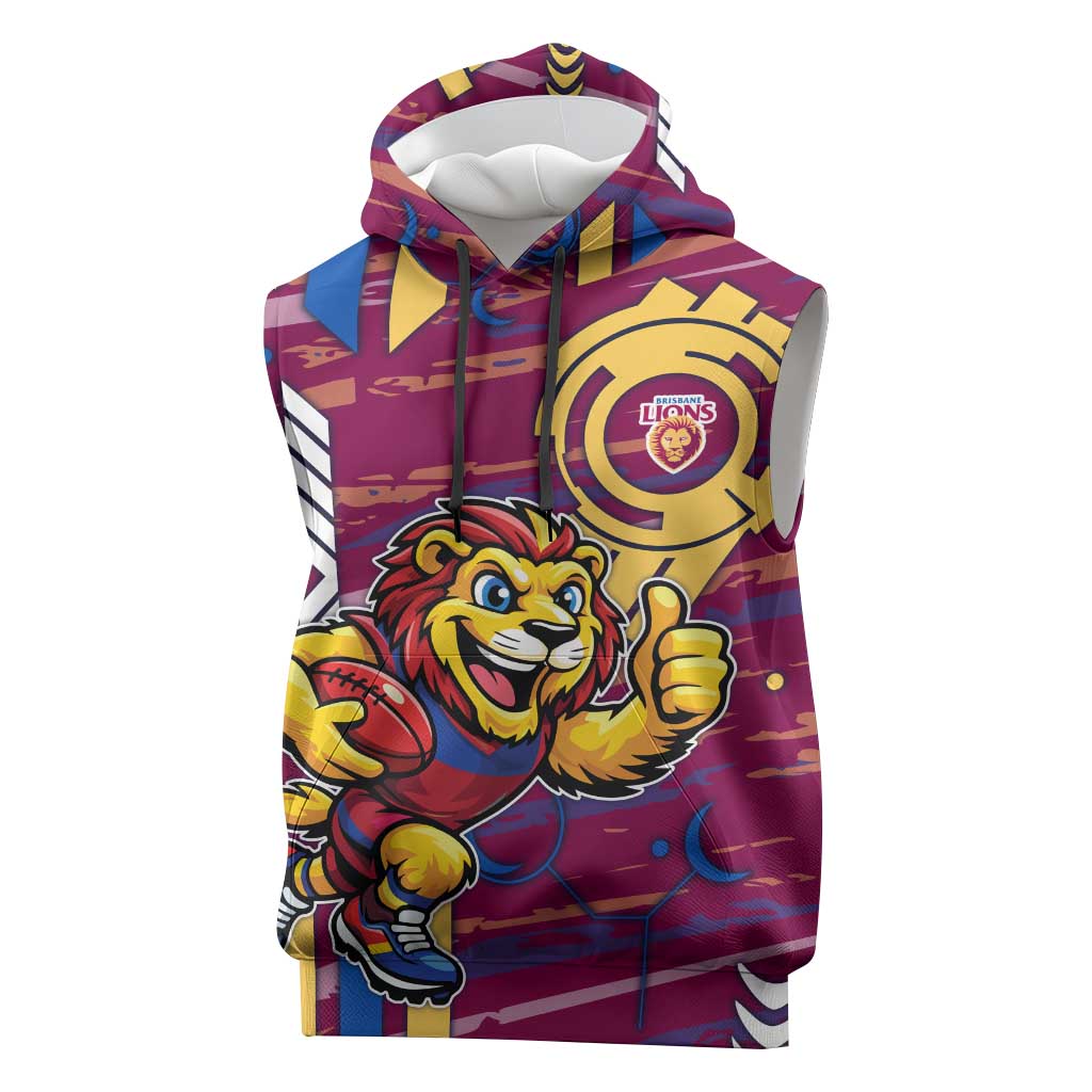 Brisbane Lions Sleeveless Hoodie Mascot Cartoon Football Illustration Style