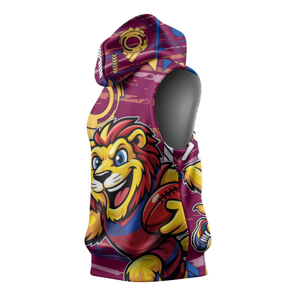Brisbane Lions Sleeveless Hoodie Mascot Cartoon Football Illustration Style