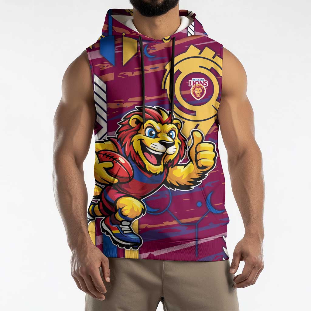 Brisbane Lions Sleeveless Hoodie Mascot Cartoon Football Illustration Style