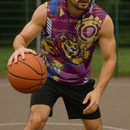 Brisbane Lions Sleeveless Hoodie Mascot Cartoon Football Illustration Style