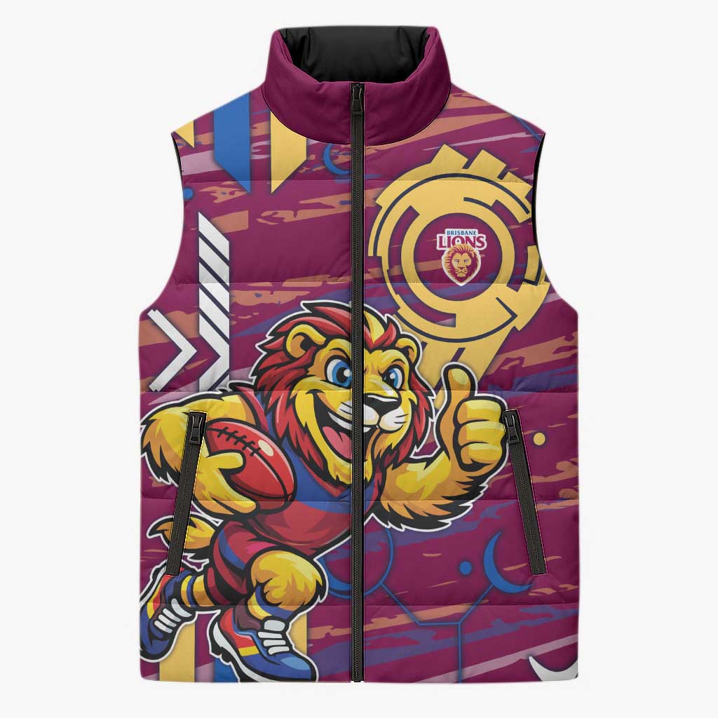 Brisbane Lions Sleeveless Puffer Jacket Mascot Cartoon Football Illustration Style