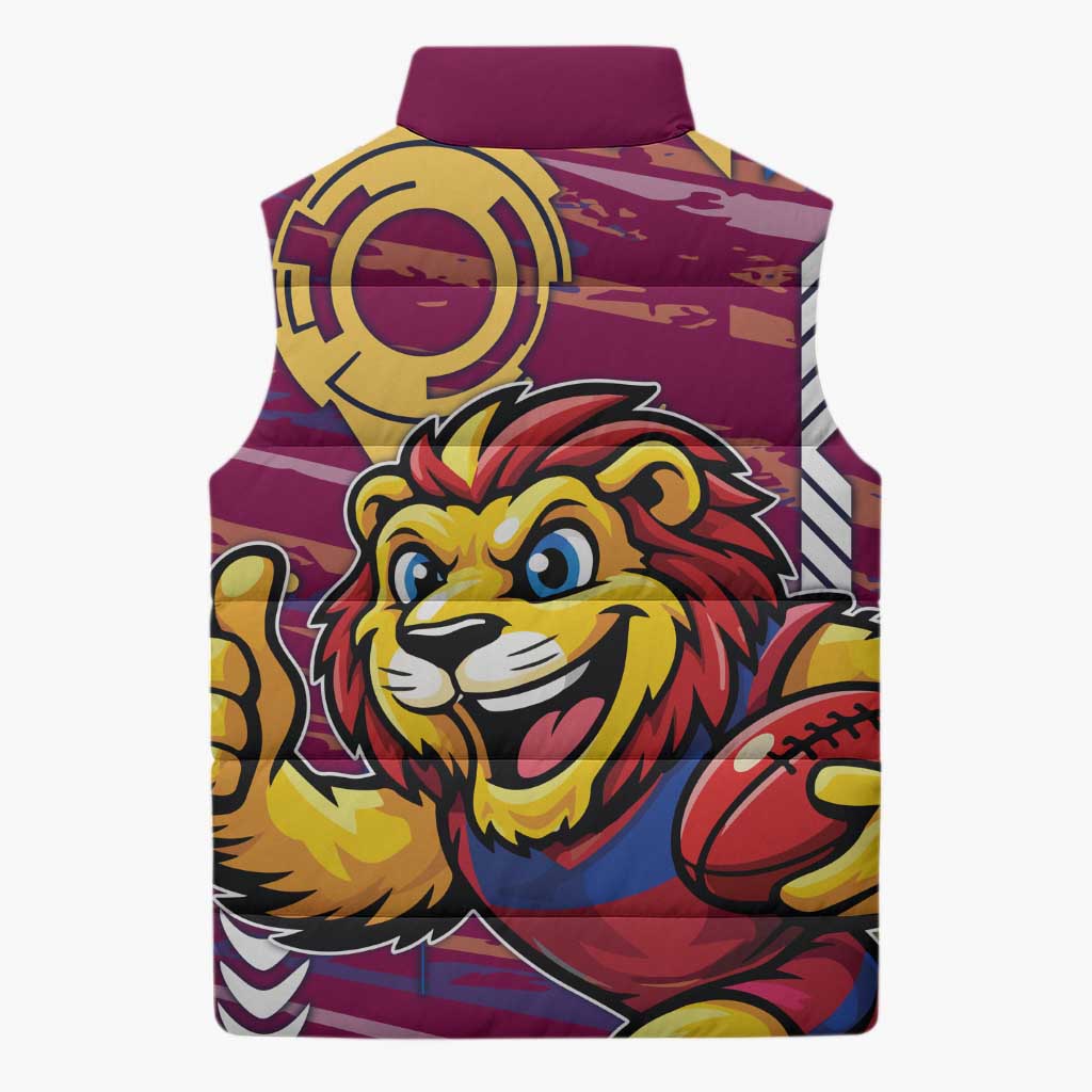 Brisbane Lions Sleeveless Puffer Jacket Mascot Cartoon Football Illustration Style