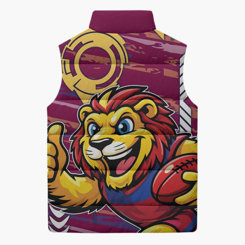 Brisbane Lions Sleeveless Puffer Jacket Mascot Cartoon Football Illustration Style