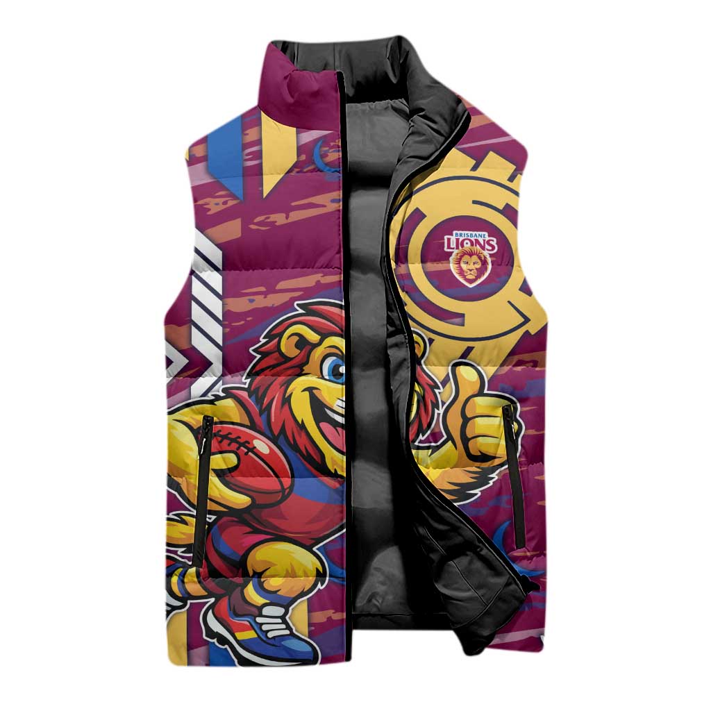 Brisbane Lions Sleeveless Puffer Jacket Mascot Cartoon Football Illustration Style
