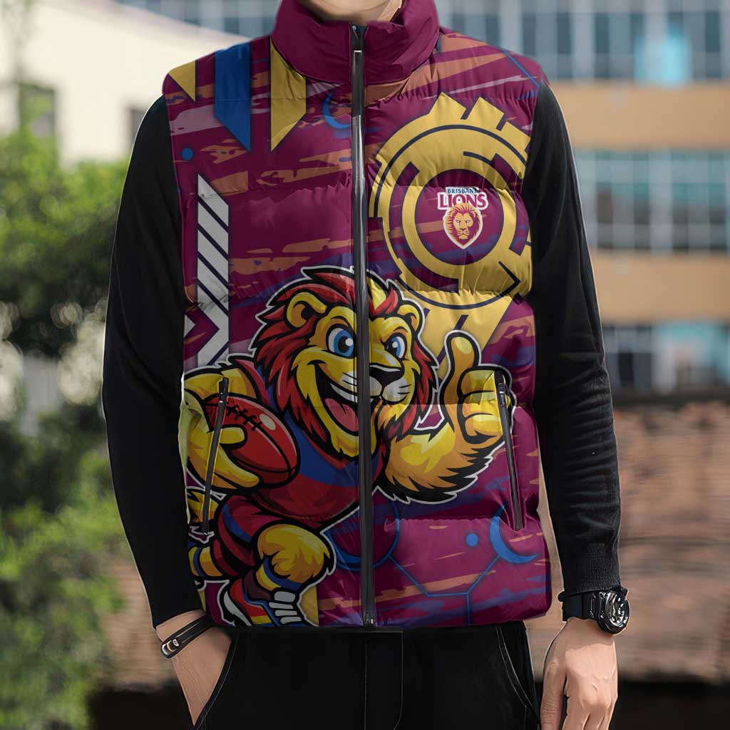 Brisbane Lions Sleeveless Puffer Jacket Mascot Cartoon Football Illustration Style
