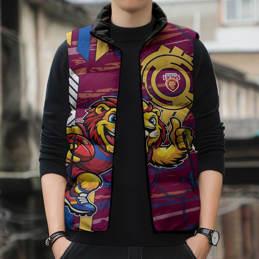 Brisbane Lions Sleeveless Puffer Jacket Mascot Cartoon Football Illustration Style