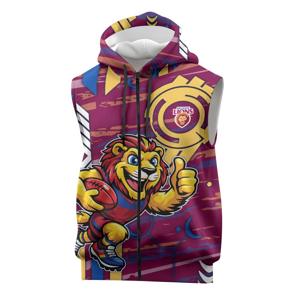 Brisbane Lions Sleeveless Zip Hoodie Mascot Cartoon Football Illustration Style