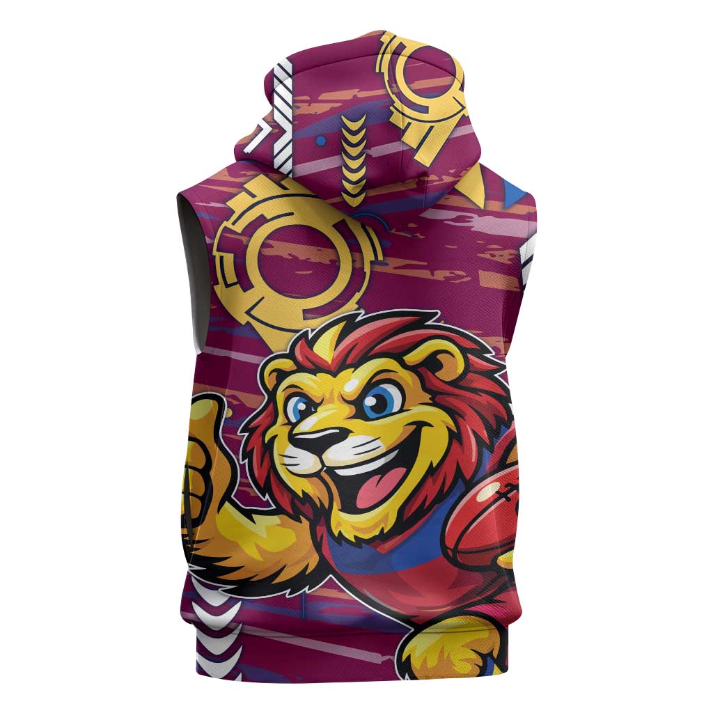 Brisbane Lions Sleeveless Zip Hoodie Mascot Cartoon Football Illustration Style