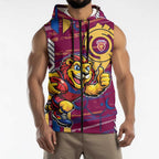 Brisbane Lions Sleeveless Zip Hoodie Mascot Cartoon Football Illustration Style