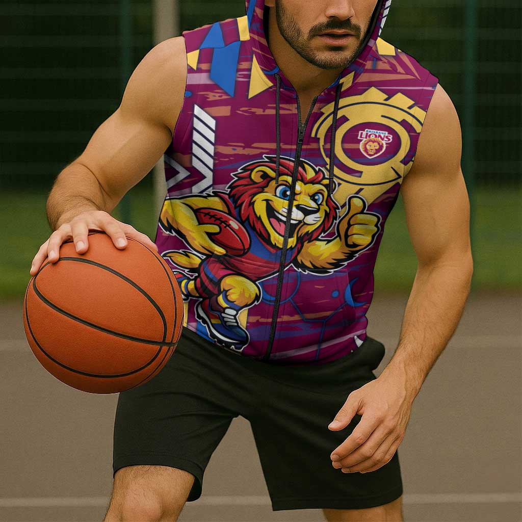 Brisbane Lions Sleeveless Zip Hoodie Mascot Cartoon Football Illustration Style