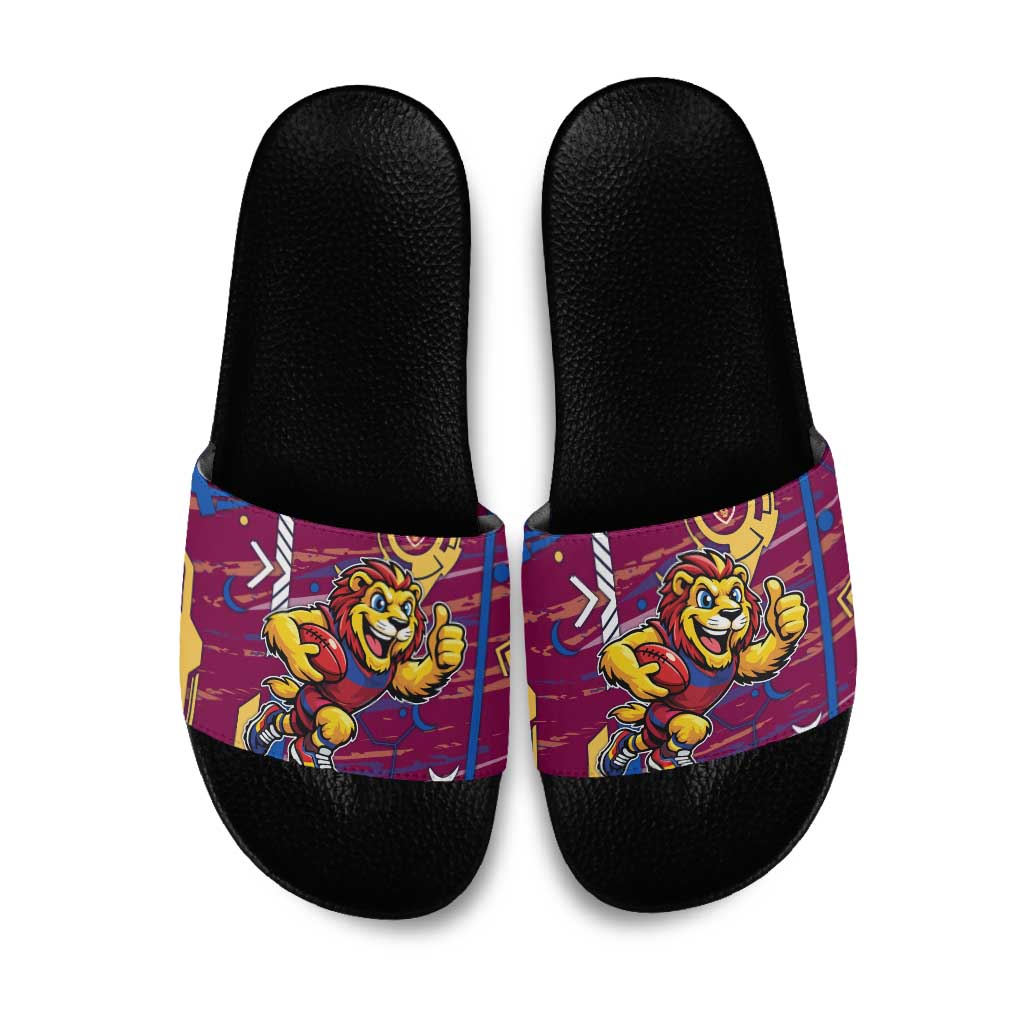 Brisbane Lions Slide Sandals Mascot Cartoon Football Illustration Style