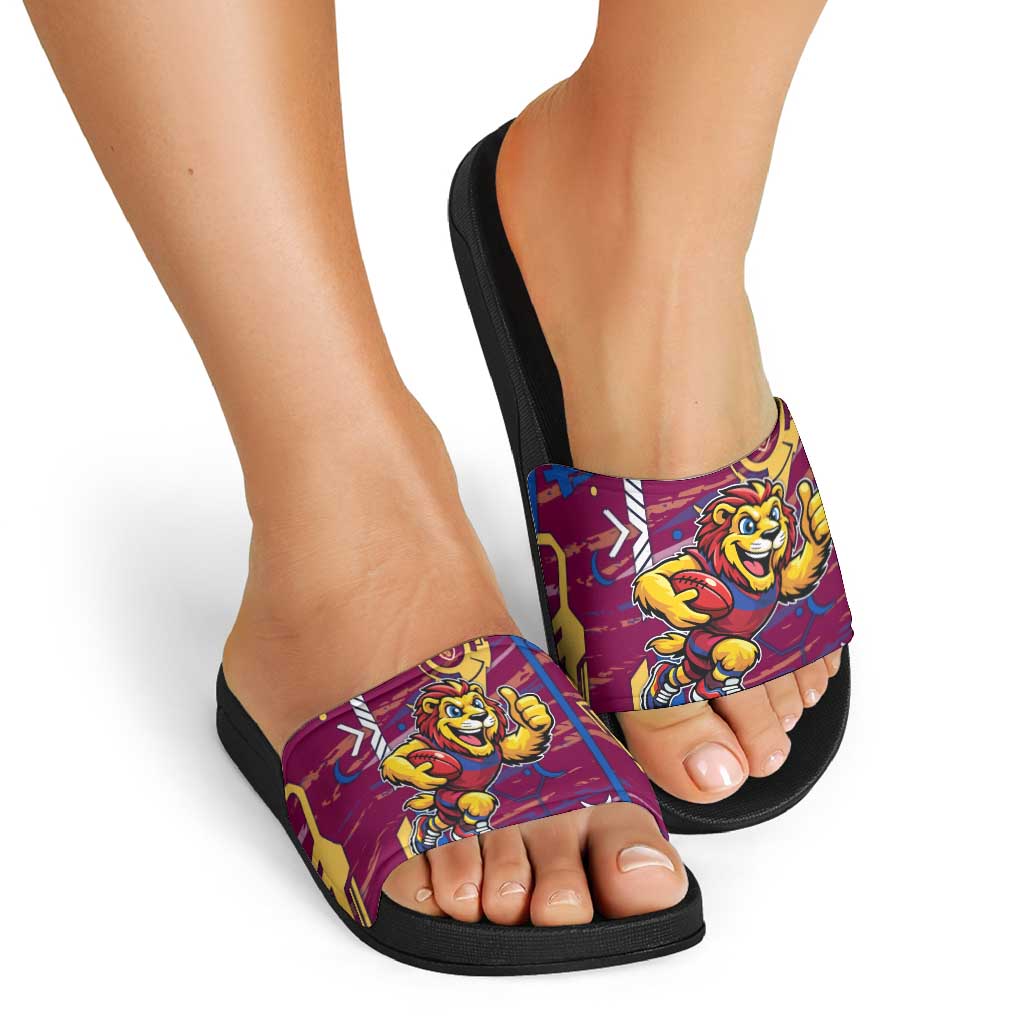 Brisbane Lions Slide Sandals Mascot Cartoon Football Illustration Style