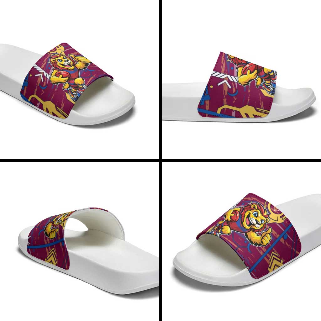 Brisbane Lions Slide Sandals Mascot Cartoon Football Illustration Style