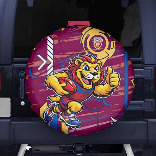 Brisbane Lions Spare Tire Cover Mascot Cartoon Football Illustration Style