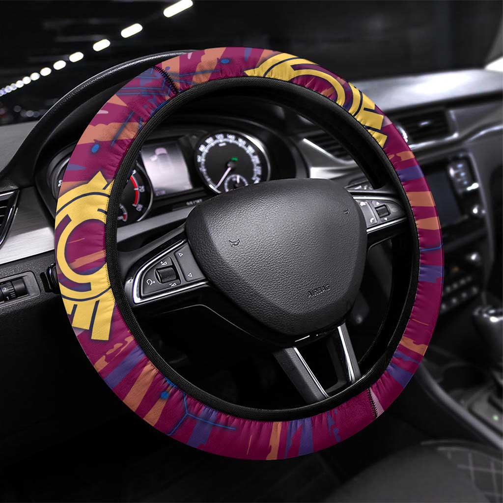 Brisbane Lions Steering Wheel Cover Mascot Cartoon Football Illustration Style