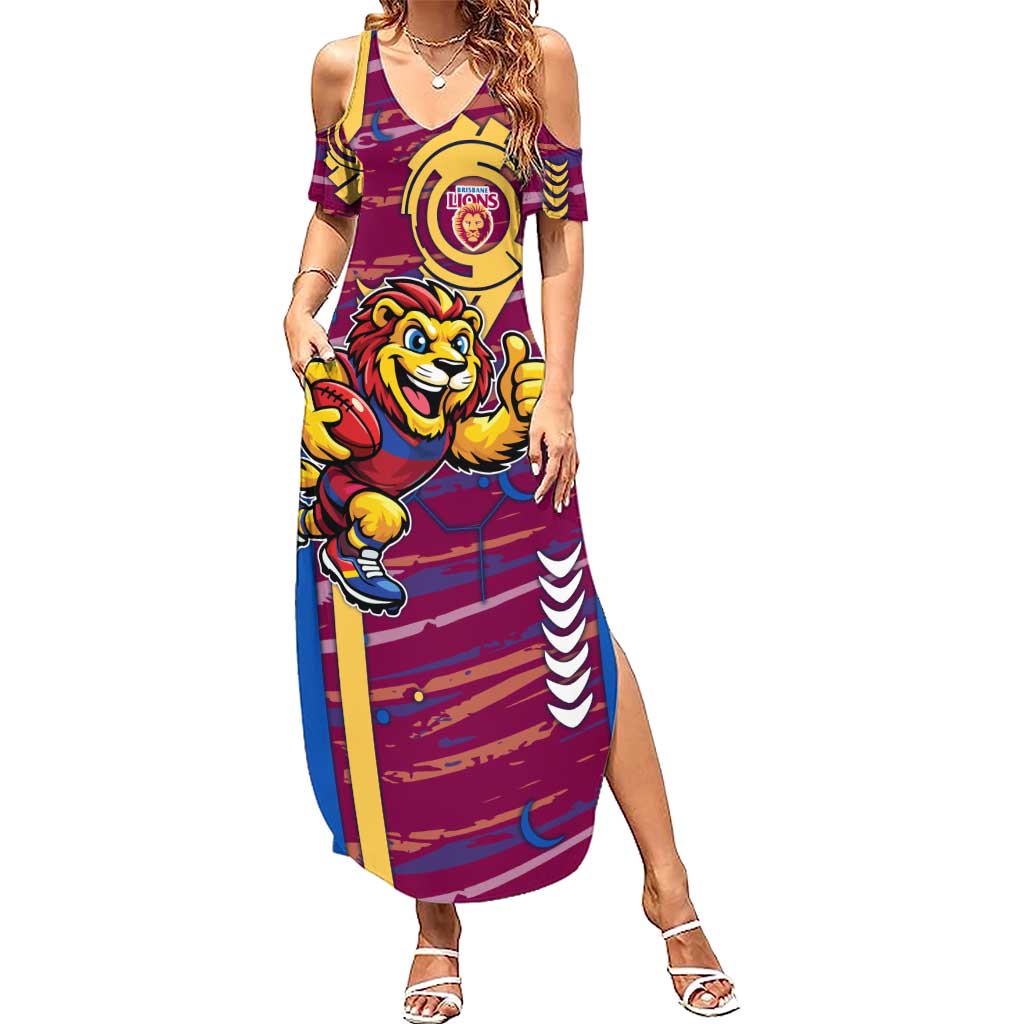 Brisbane Lions Summer Maxi Dress Mascot Cartoon Football Illustration Style