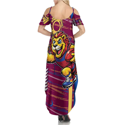 Brisbane Lions Summer Maxi Dress Mascot Cartoon Football Illustration Style