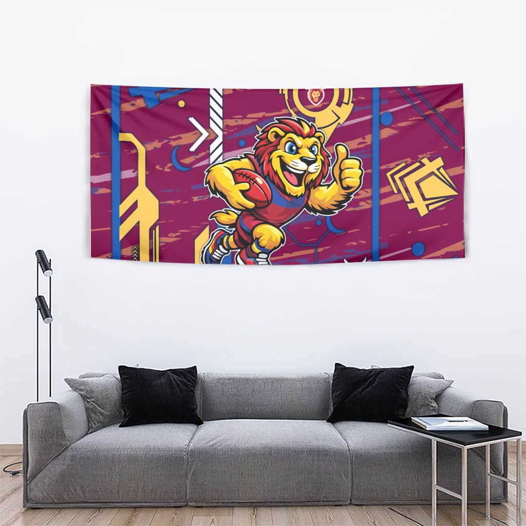 Brisbane Lions Tapestry Mascot Cartoon Football Illustration Style