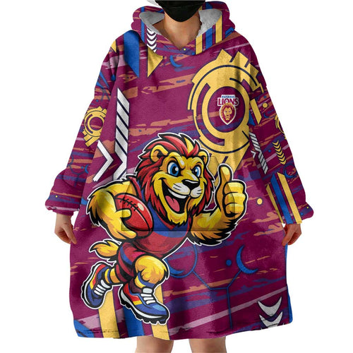 Brisbane Lions Wearable Blanket Hoodie Mascot Cartoon Football Illustration Style
