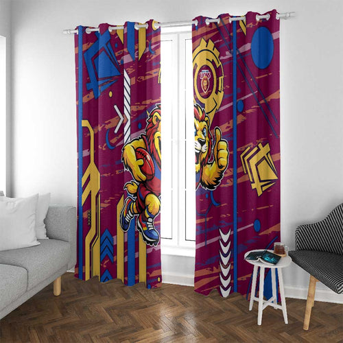 Brisbane Lions Window Curtain Mascot Cartoon Football Illustration Style
