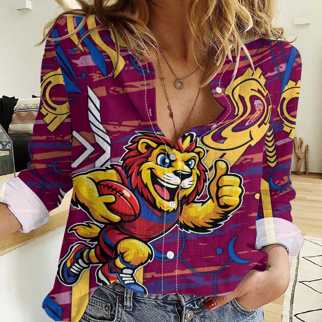 Brisbane Lions Women Casual Shirt Mascot Cartoon Football Illustration Style