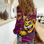 Brisbane Lions Women Casual Shirt Mascot Cartoon Football Illustration Style