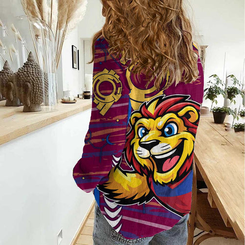 Brisbane Lions Women Casual Shirt Mascot Cartoon Football Illustration Style