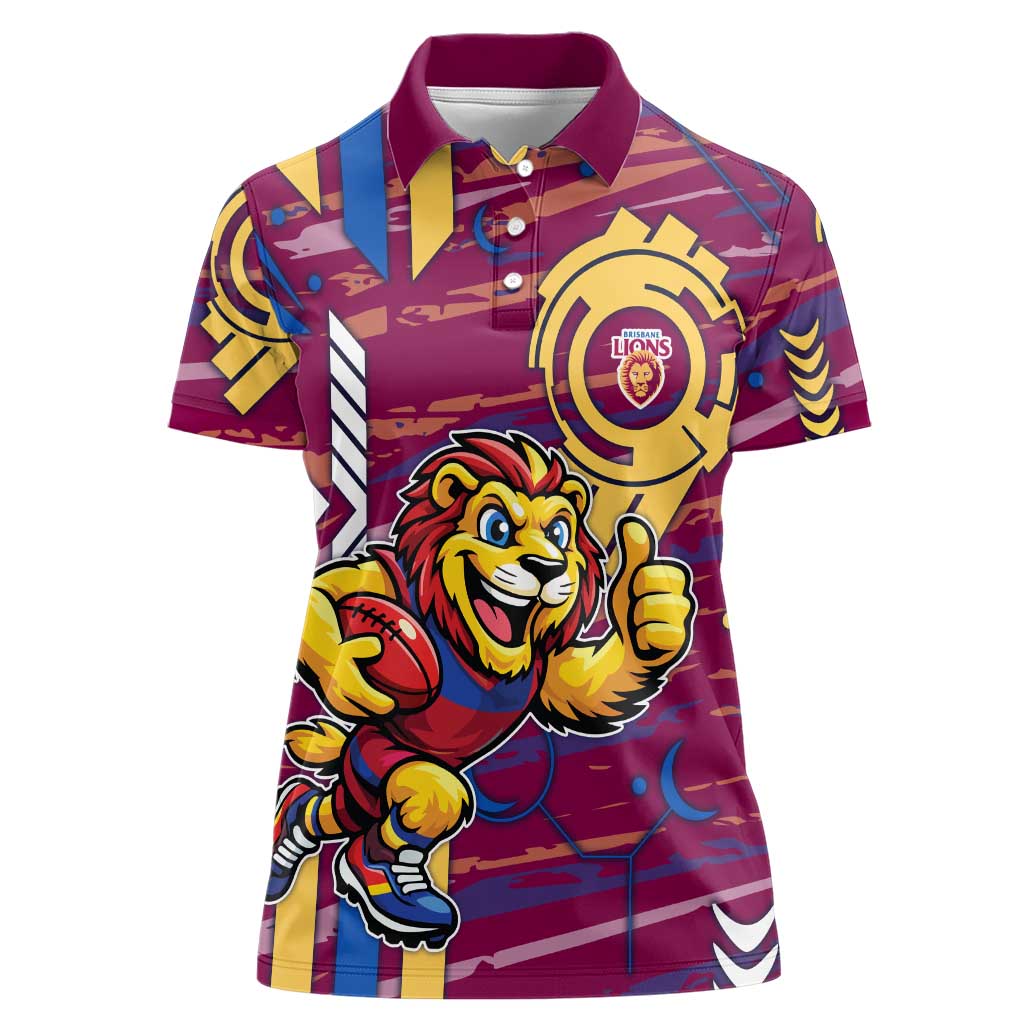 Brisbane Lions Women Polo Shirt Mascot Cartoon Football Illustration Style
