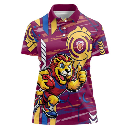 Brisbane Lions Women Polo Shirt Mascot Cartoon Football Illustration Style