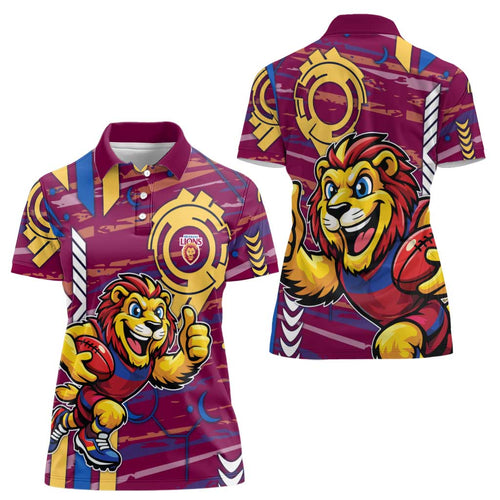 Brisbane Lions Women Polo Shirt Mascot Cartoon Football Illustration Style