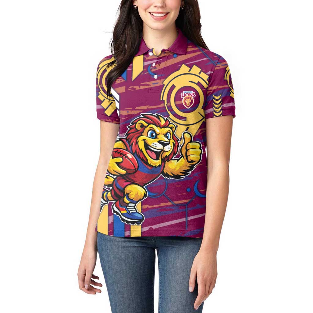 Brisbane Lions Women Polo Shirt Mascot Cartoon Football Illustration Style