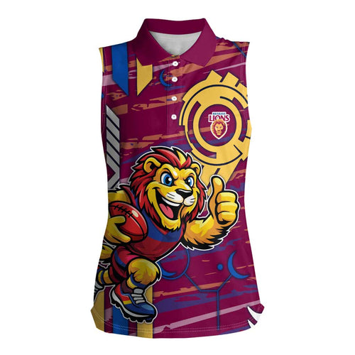 Brisbane Lions Women Sleeveless Polo Shirt Mascot Cartoon Football Illustration Style