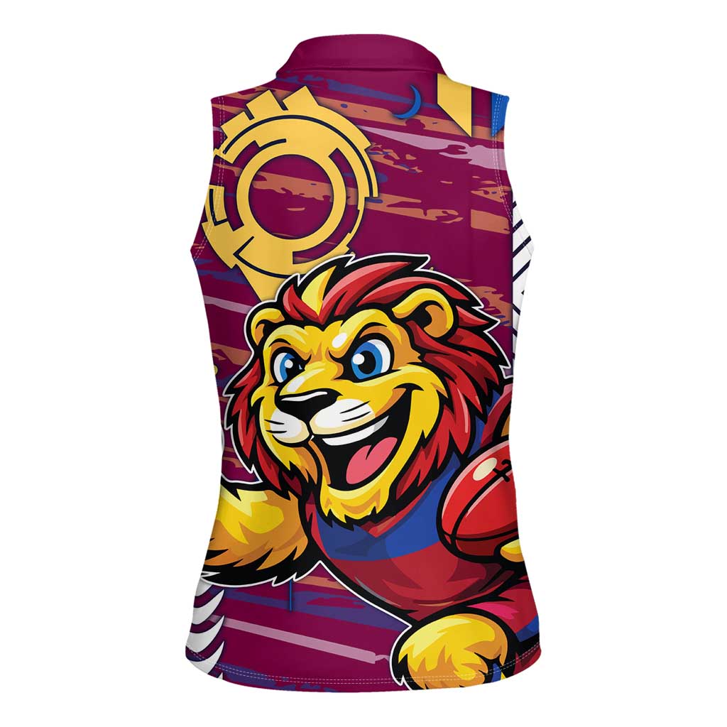 Brisbane Lions Women Sleeveless Polo Shirt Mascot Cartoon Football Illustration Style