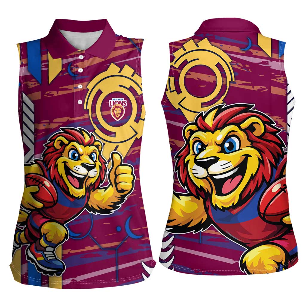 Brisbane Lions Women Sleeveless Polo Shirt Mascot Cartoon Football Illustration Style