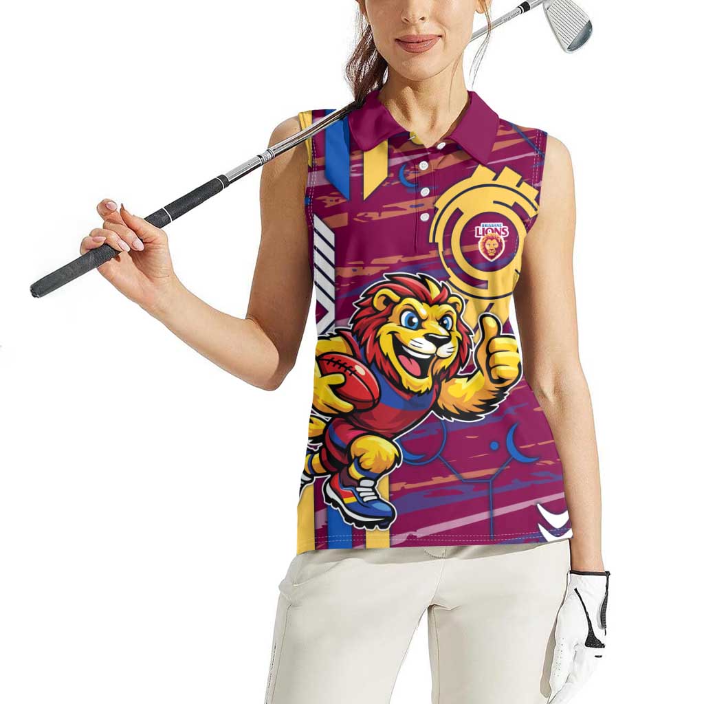 Brisbane Lions Women Sleeveless Polo Shirt Mascot Cartoon Football Illustration Style